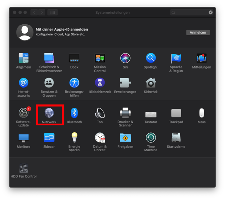 2.1 -Am Server Apfel-Systemeinstellungen - Netzwerk auswählen