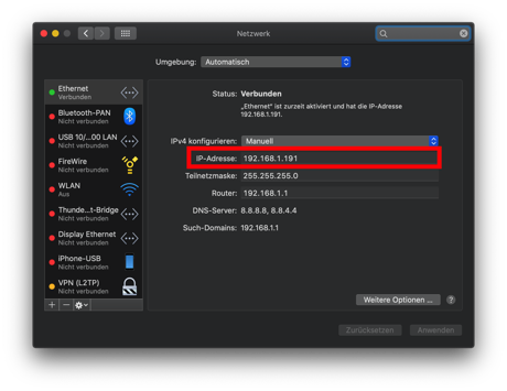 2.2 IP Adresse ansehen