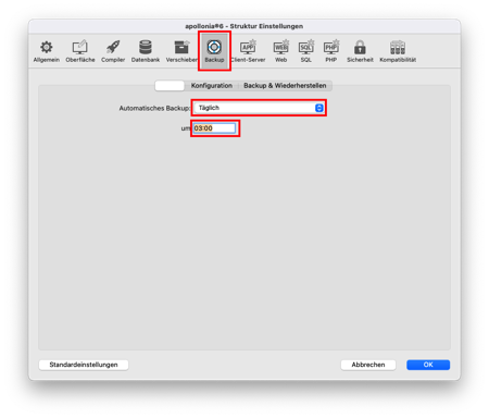 Backup Einstellungen Seite 1