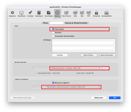 Backup Einstellungen Seite 2