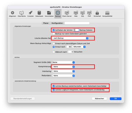 Backupe Einstellungen Seite 3
