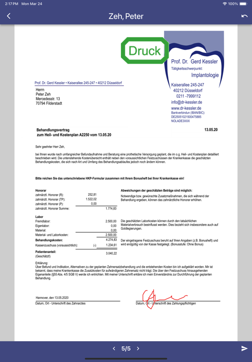 Behandlungsvertrag unterschreiben