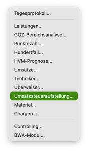 Menü Statistik - Umsatzsteueraufstellung