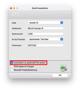 Einstellungen für Steri-Geräte