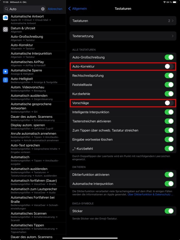 Einstellungen Tastatur